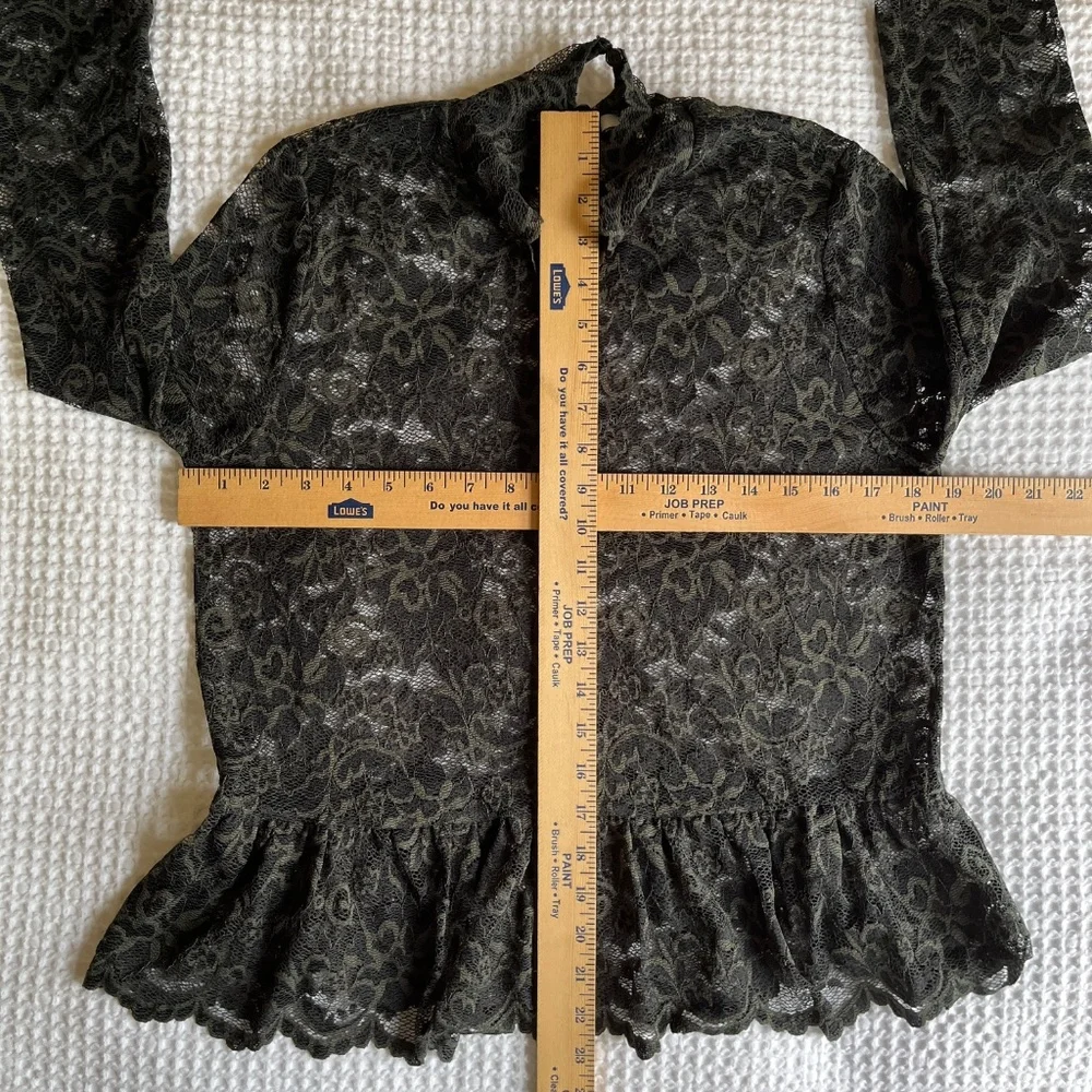 GANNI Flynn Lace Peplum Floral Design Blouse Green/Black - Picture 4 of 6